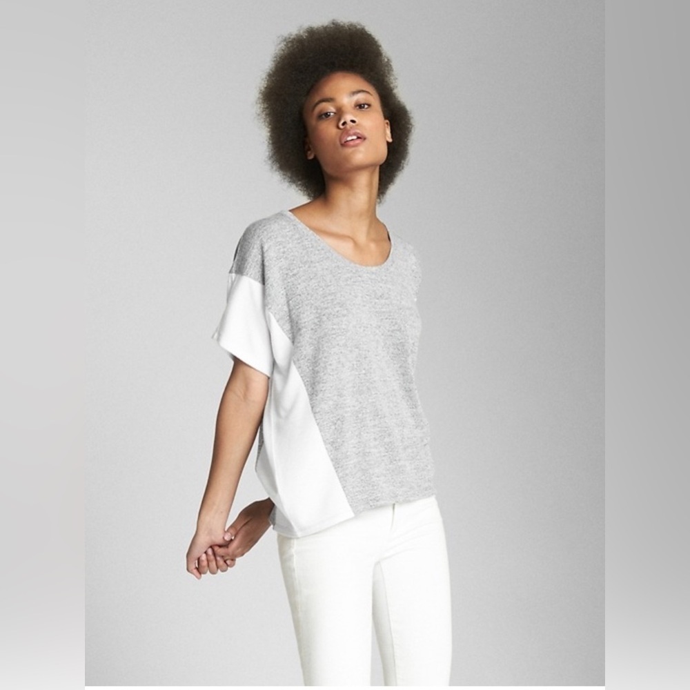 GAP Softspun Short Sleeve Panel T-Shirt Size Large Gray/White